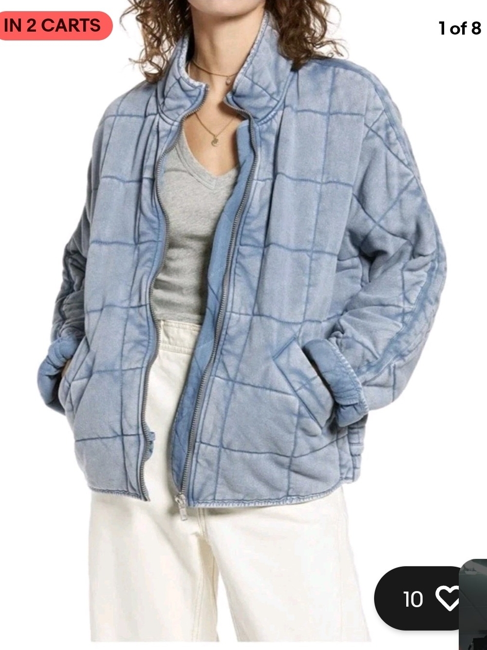 Free People Dolman Quilted Knit Jacket Light Blue Oversized Puffer